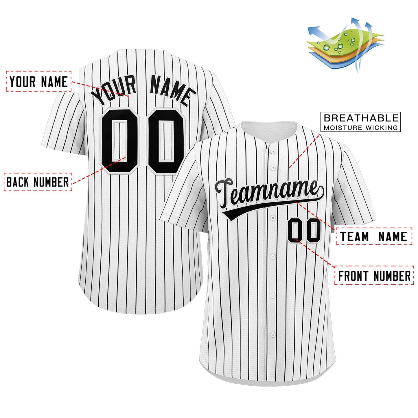 Custom Pinstripe Baseball Jersey Button Down Shirt Personalized for Adults/Youth image 3