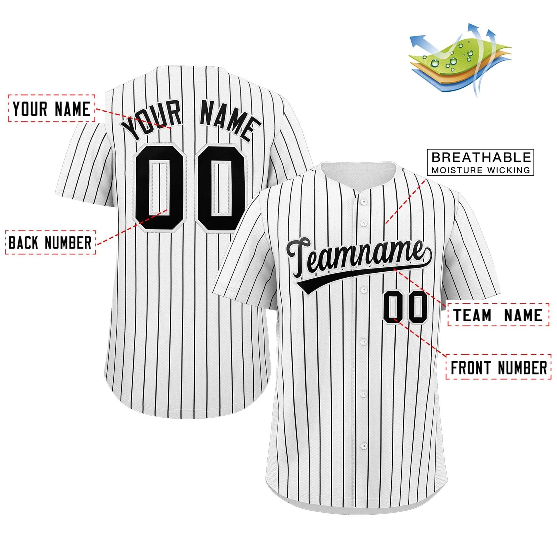 Custom Pinstripe Baseball Jersey Button Down Shirt Personalized for Adults/Youth image 3