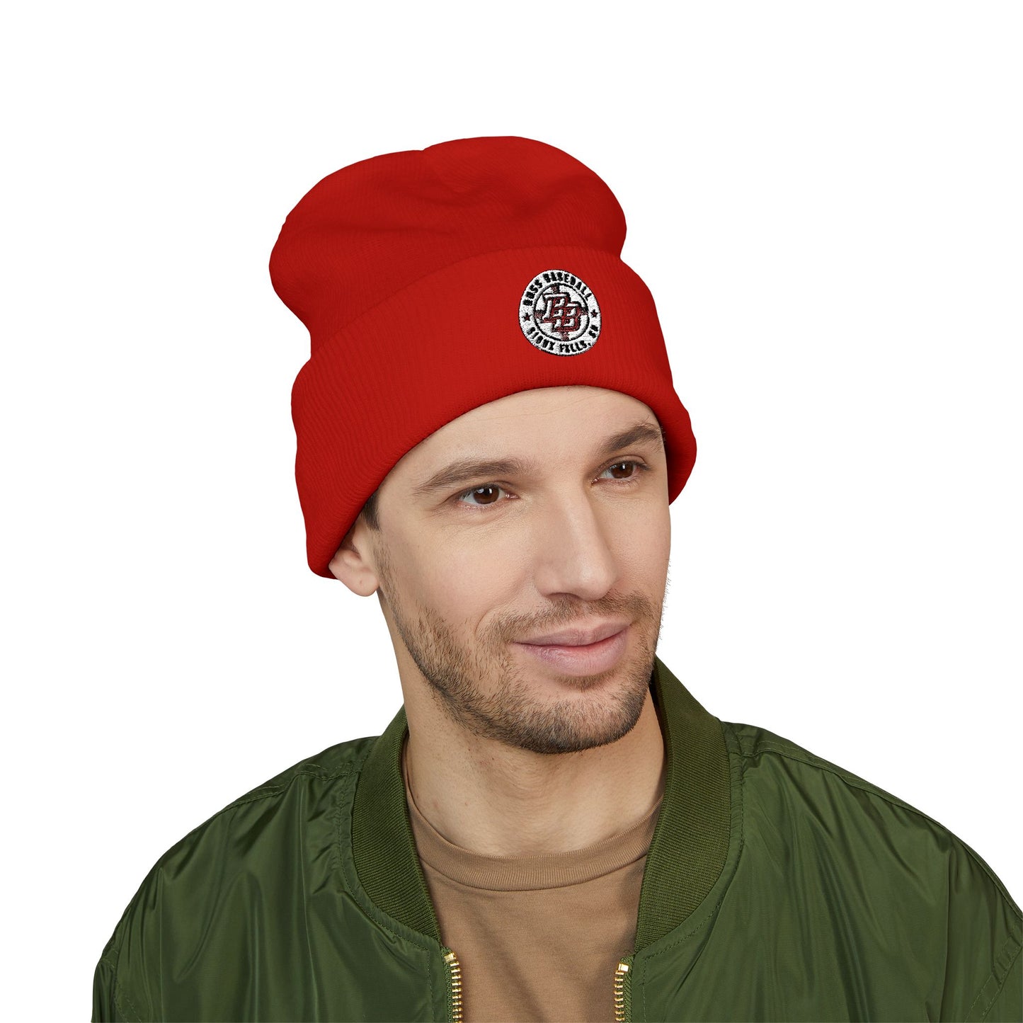 Embroidered Diner Logo Cuffed Beanie — Retro Coffee Shop Patch Winter Hat