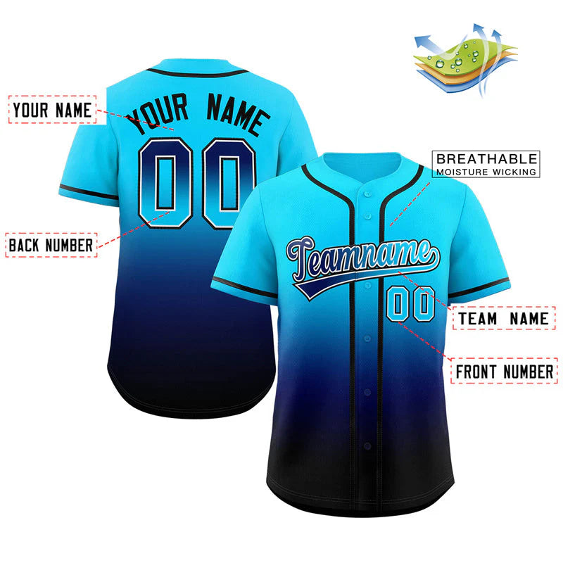 Custom Powder Blue Navy-Black Gradient Fashion Authentic Baseball Jersey image 1