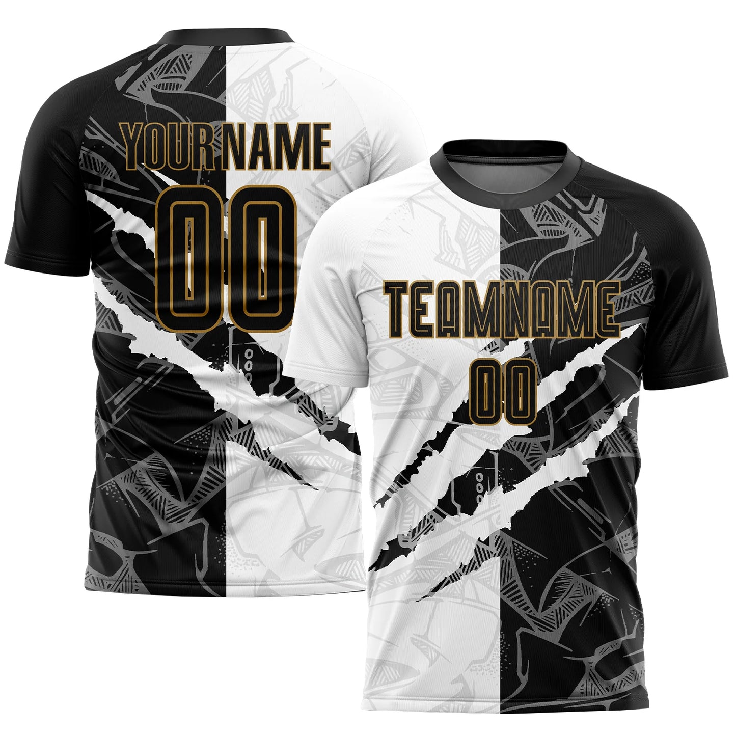Custom Graffiti Pattern Black-Old Gold Sublimation Soccer Uniform Jersey image 0