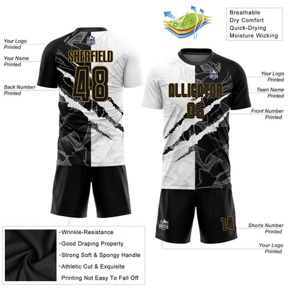 Custom Graffiti Pattern Black-Old Gold Sublimation Soccer Uniform Jersey image 1