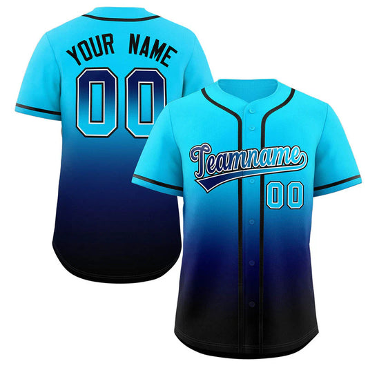 Custom Powder Blue Navy-Black Gradient Fashion Authentic Baseball Jersey image 0