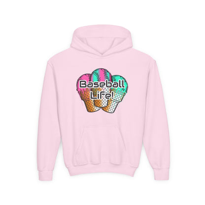 Baseball Life Ice Cream Drip Youth Hoodie