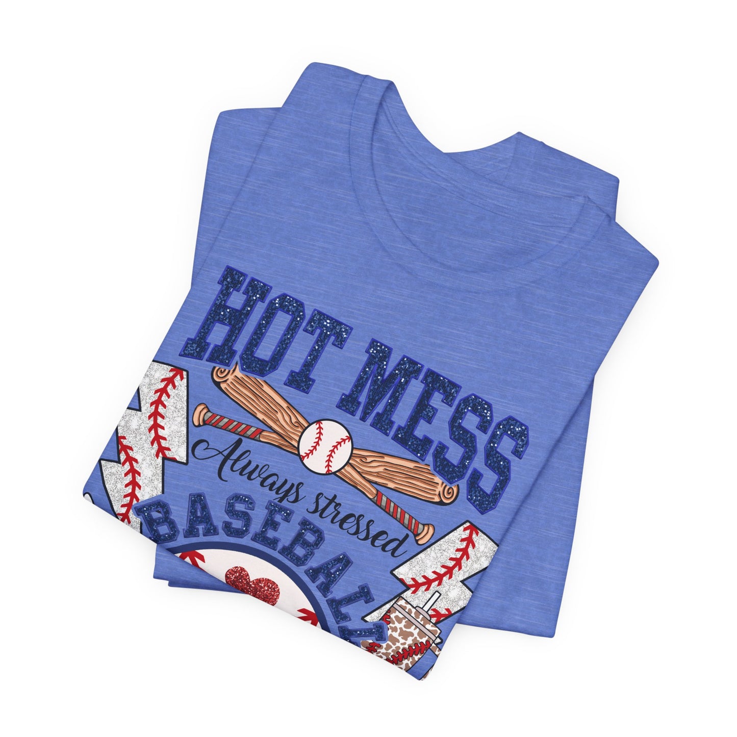 Baseball Mama Unisex Tee, Hot Mess Always Stressed Shirt, Funny Mom Gift, Graphic Tee, Short Sleeve Top