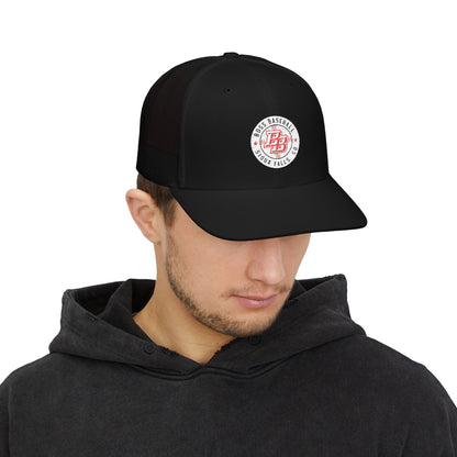 Embroidered Trucker Cap — Vintage Red Badge Snapback