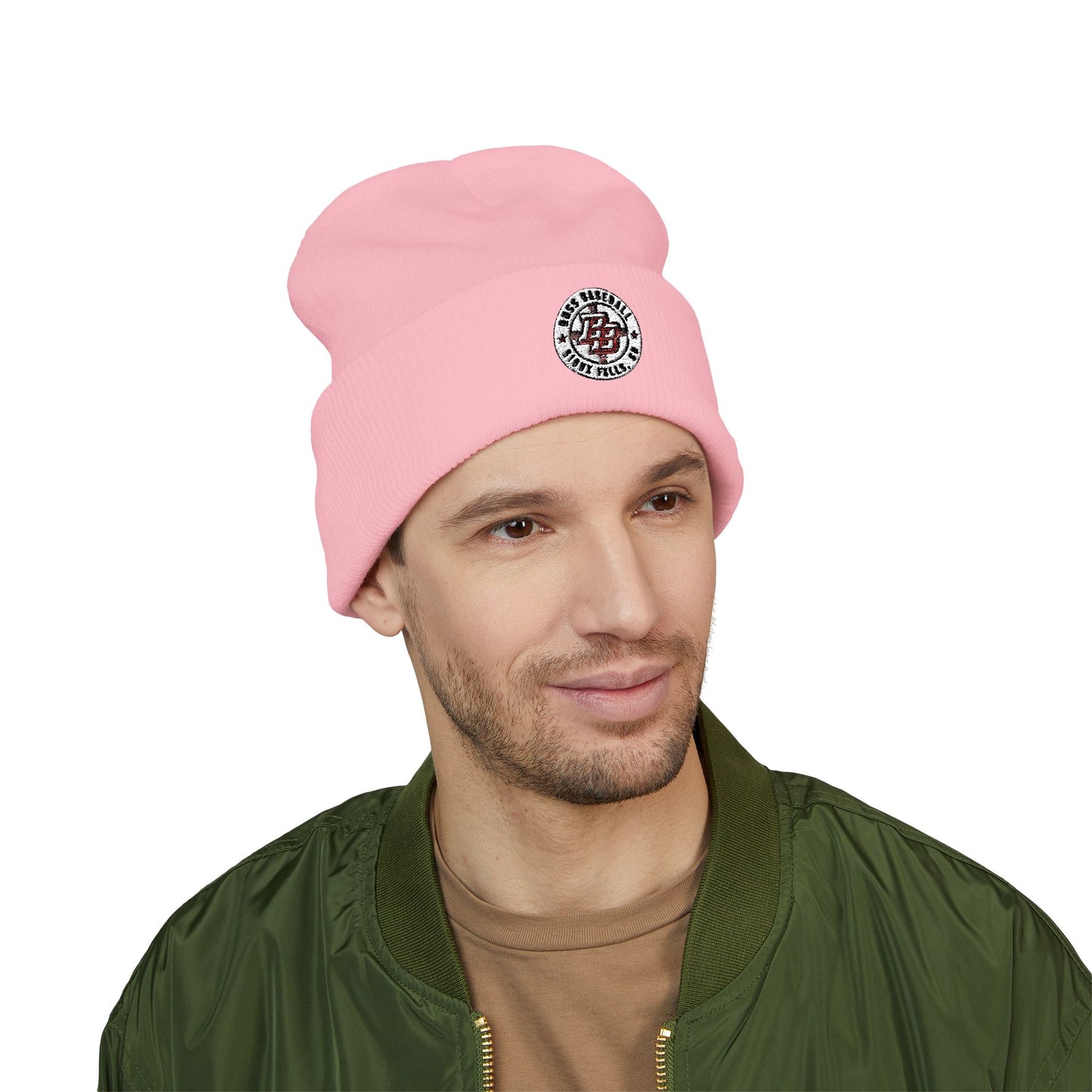 Embroidered Diner Logo Cuffed Beanie — Retro Coffee Shop Patch Winter Hat