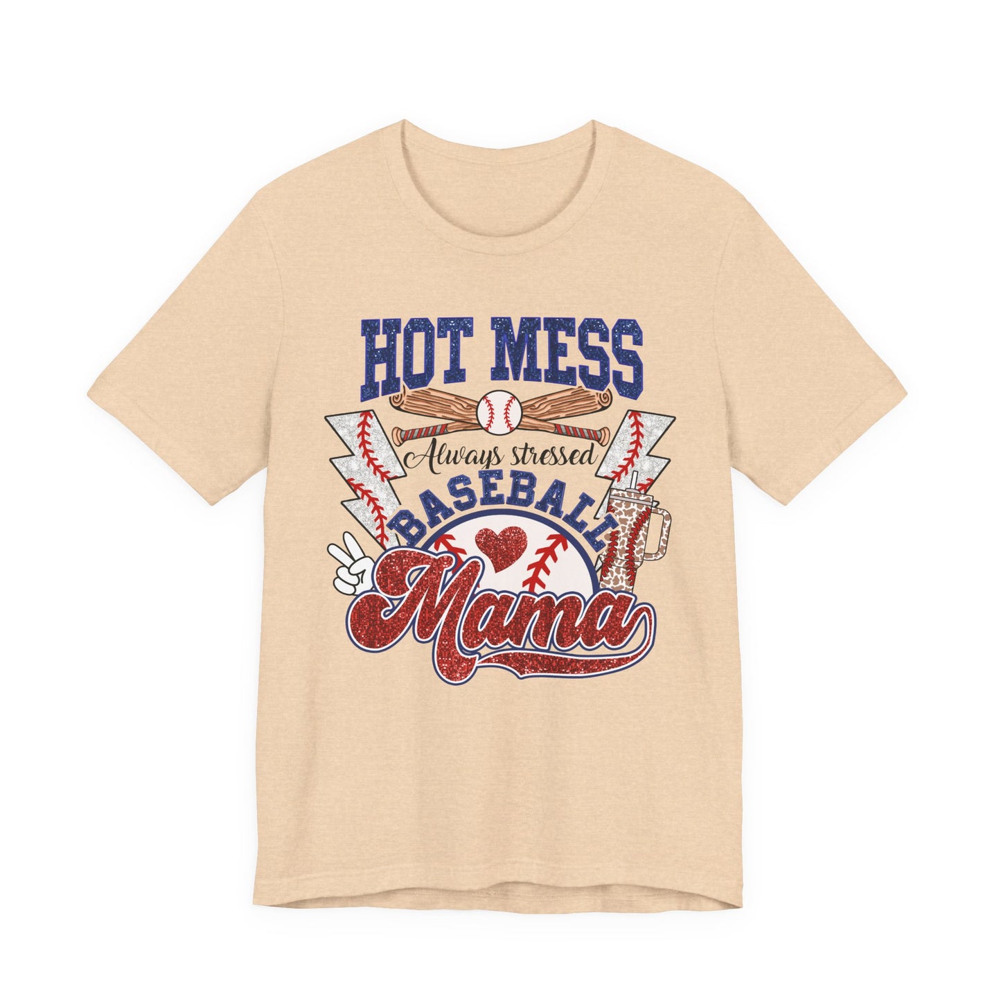 Baseball Mama Unisex Tee, Hot Mess Always Stressed Shirt, Funny Mom Gift, Graphic Tee, Short Sleeve Top