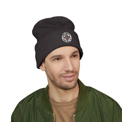Embroidered Diner Logo Cuffed Beanie — Retro Coffee Shop Patch Winter Hat
