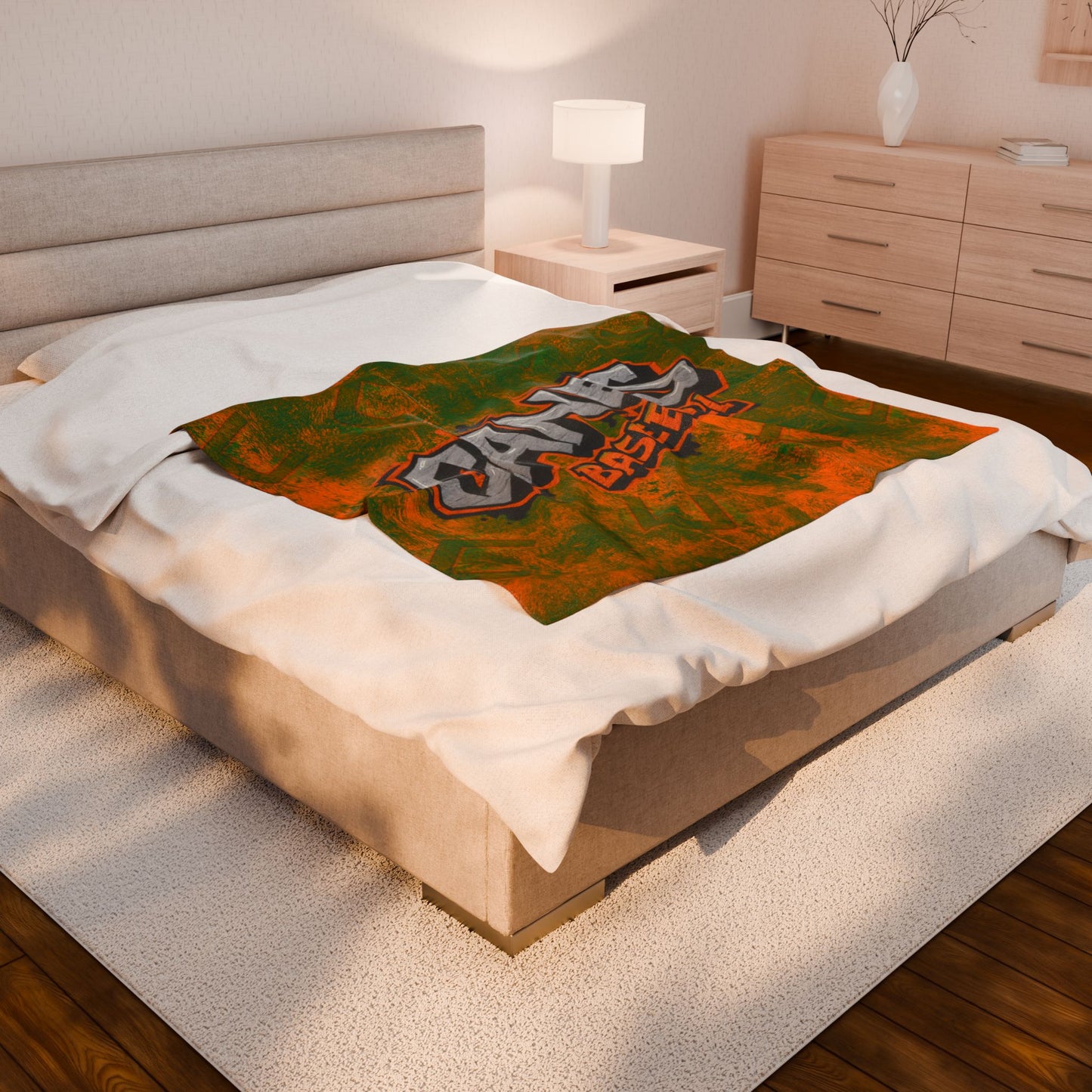 Custom Orange & Green Canes Baseball Team Blanket — 'Canes Baseball' Velveteen Plush Throw