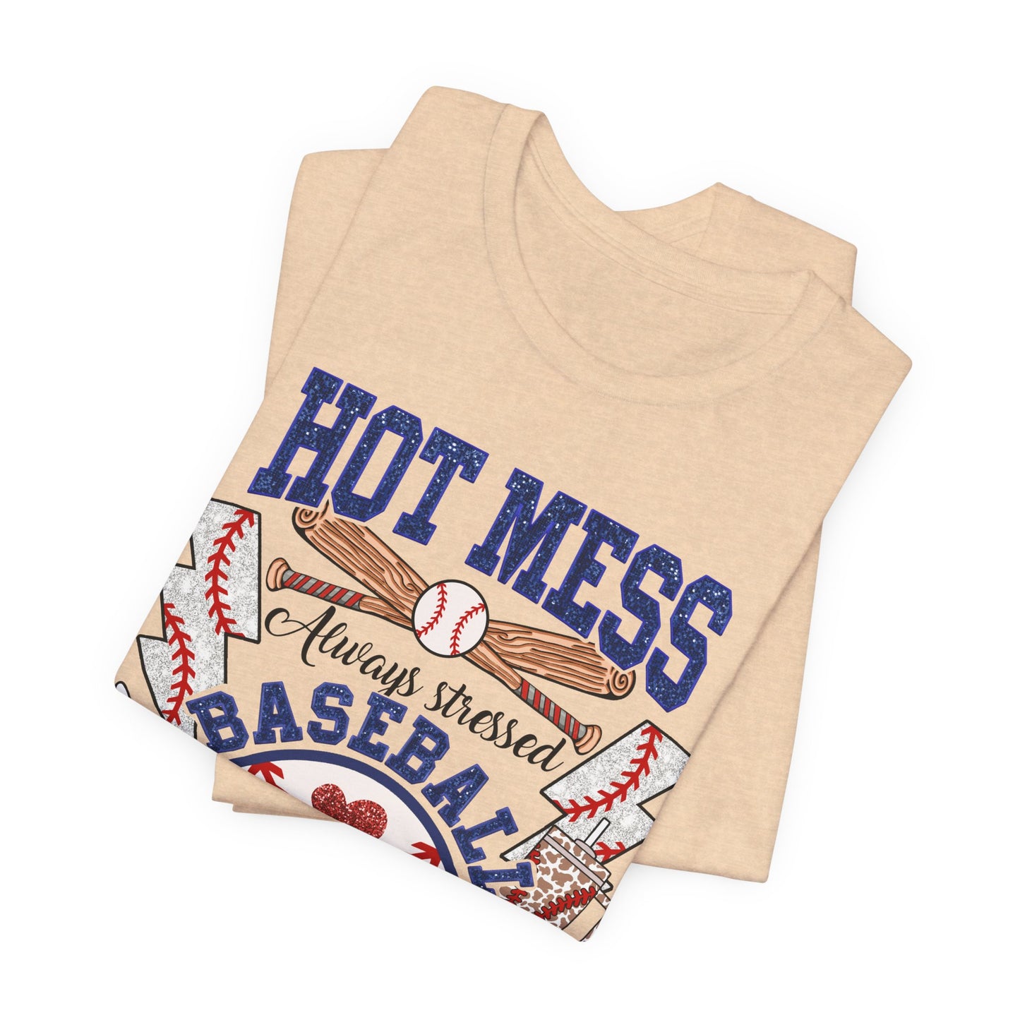 Baseball Mama Unisex Tee, Hot Mess Always Stressed Shirt, Funny Mom Gift, Graphic Tee, Short Sleeve Top