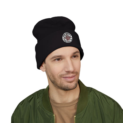 Embroidered Diner Logo Cuffed Beanie — Retro Coffee Shop Patch Winter Hat