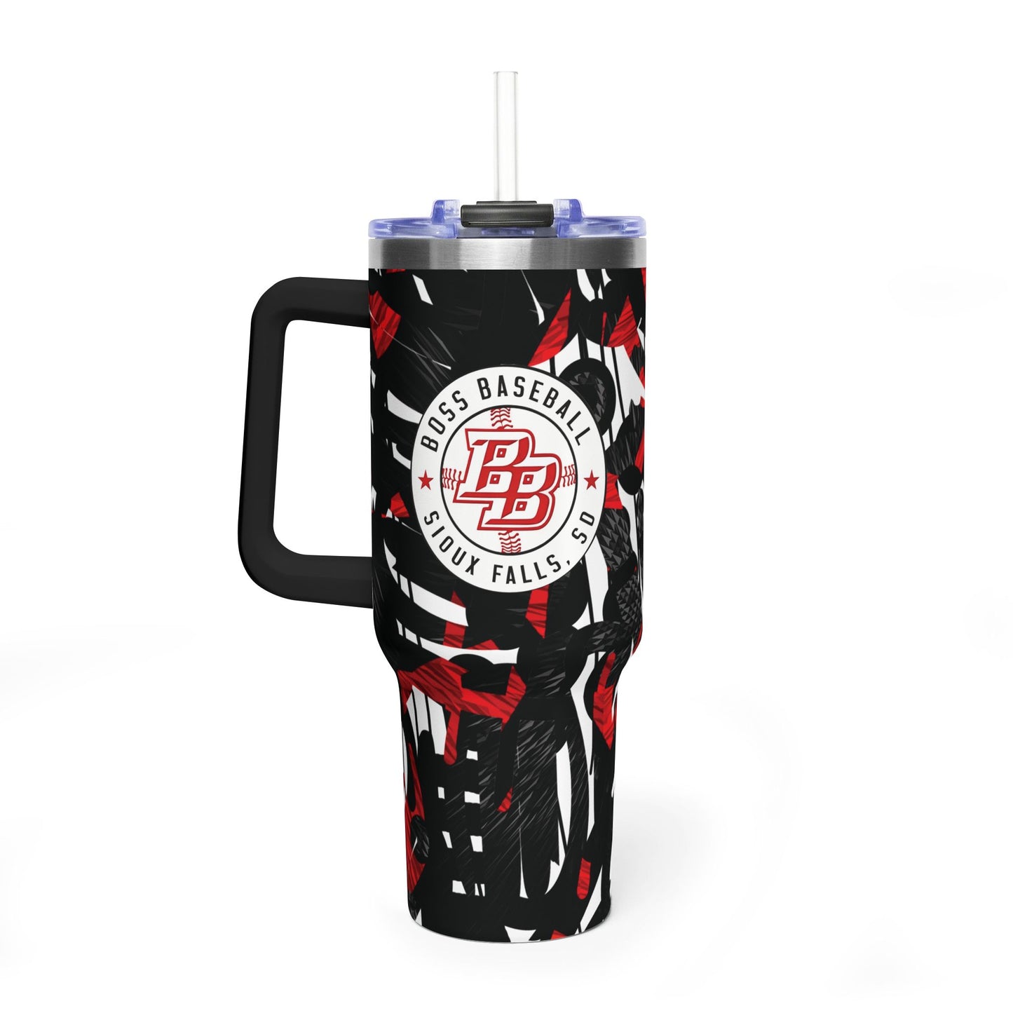 40oz Vacuum Tumbler — Boss Baseball Sioux Falls Red & Black Camouflage
