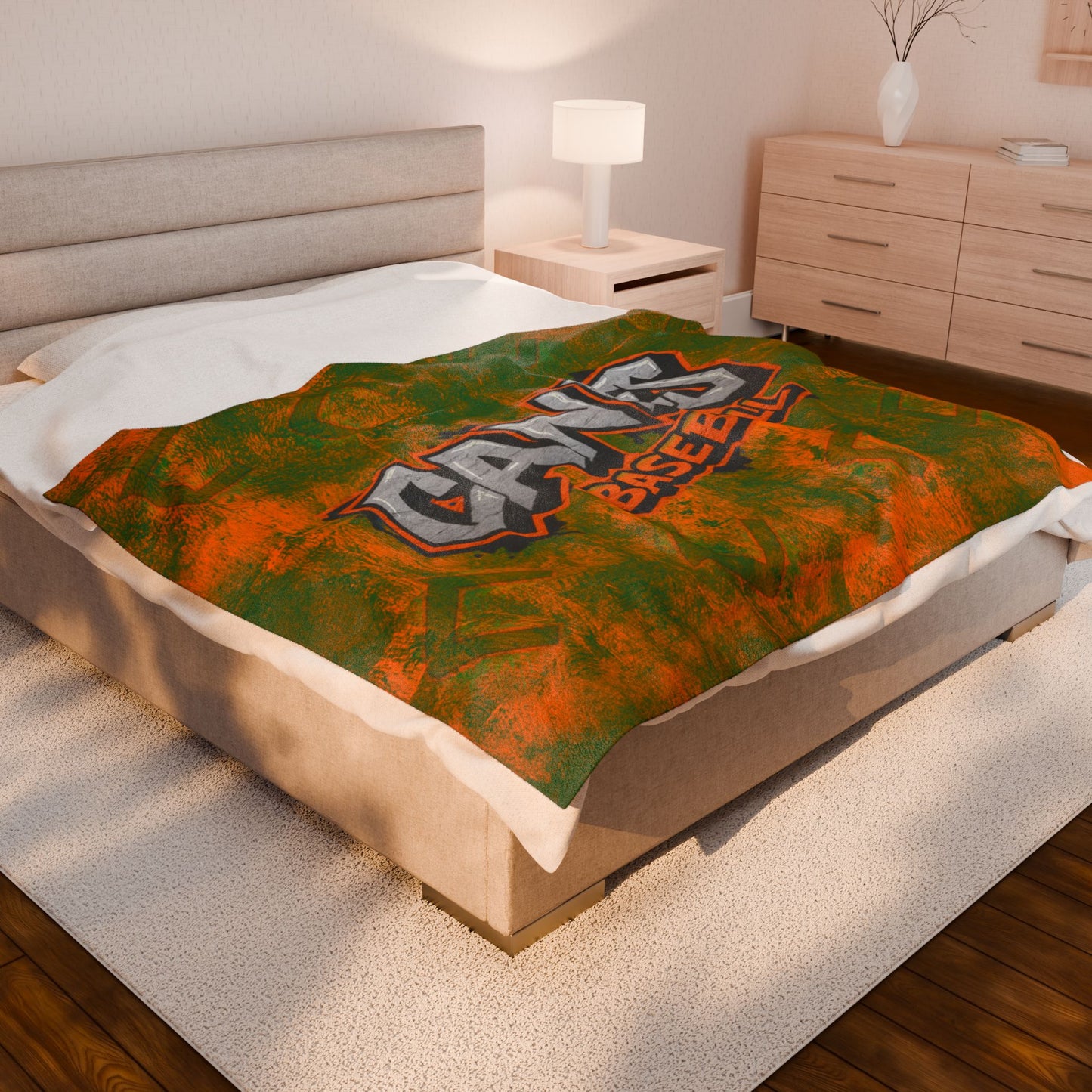 Custom Orange & Green Canes Baseball Team Blanket — 'Canes Baseball' Velveteen Plush Throw