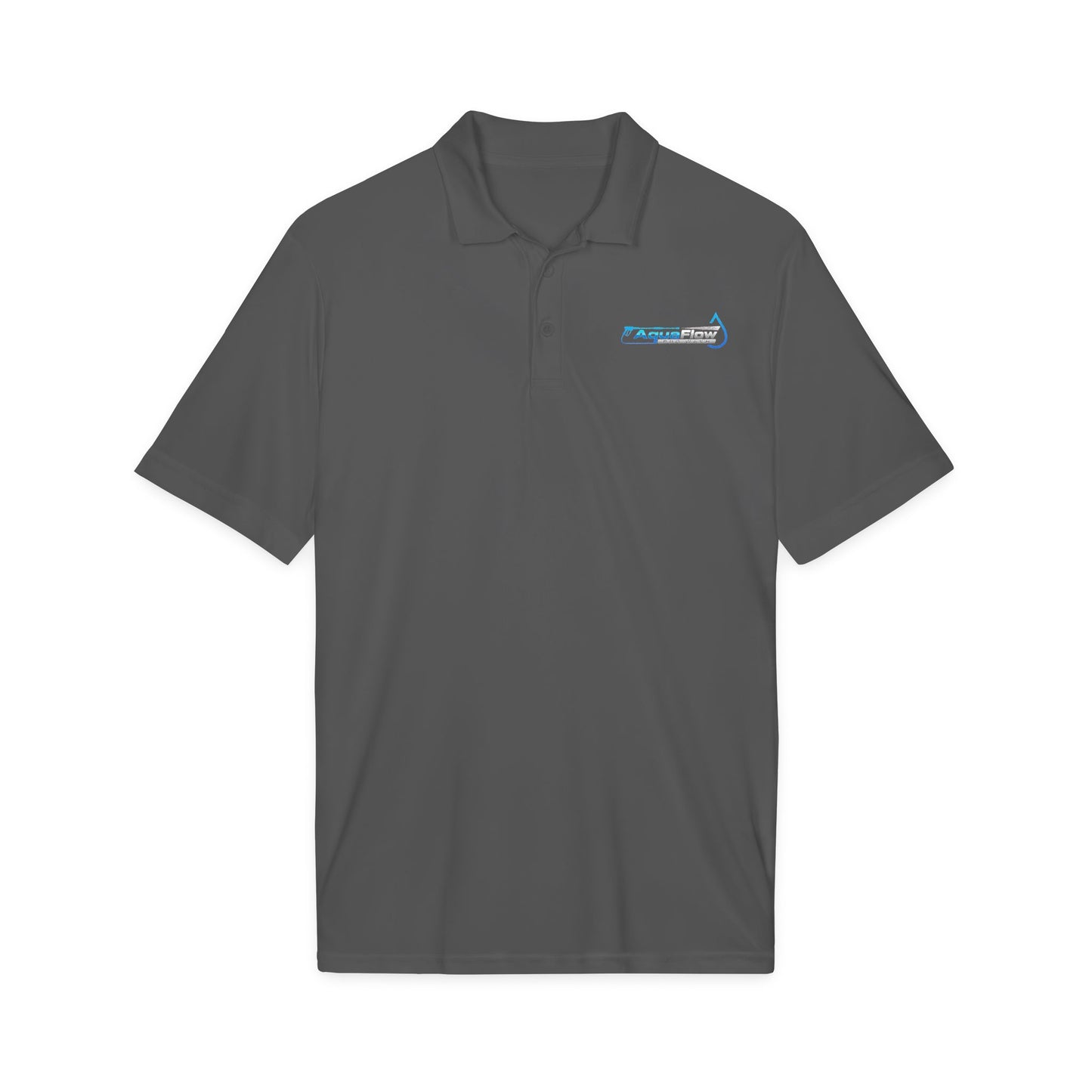 AquaFlow Embroidered Tech Polo — Sporty Grey PosiCharge Competitor Logo Shirt