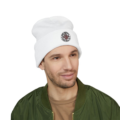 Embroidered Diner Logo Cuffed Beanie — Retro Coffee Shop Patch Winter Hat