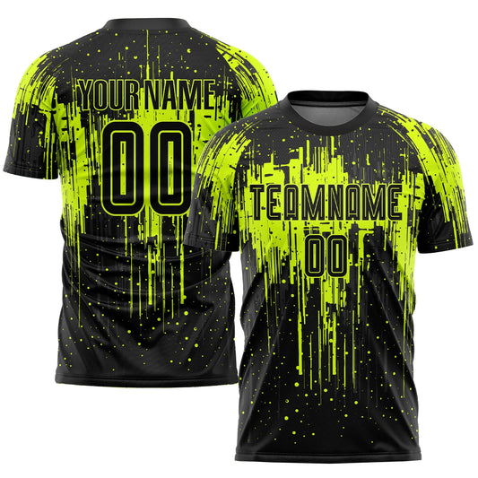 Custom Neon Green Black Sublimation Soccer Uniform Jersey image 0