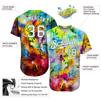 Custom Scratch Graffiti Pattern White-Kelly Green 3D Authentic Baseball Jersey image 1