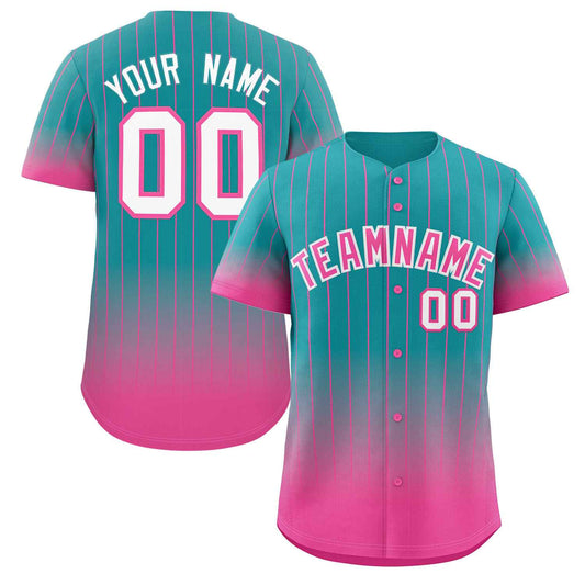 Custom Aqua Pink-White Gradient Stripe Fashion Authentic Baseball Jersey image 0