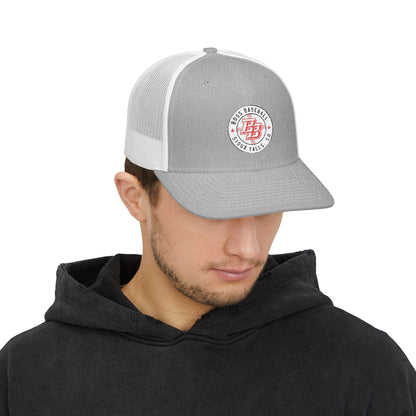 Embroidered Trucker Cap — Vintage Red Badge Snapback
