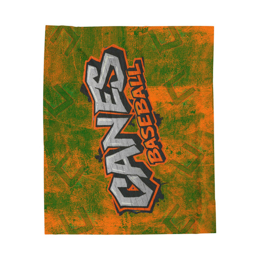 Custom Orange & Green Canes Baseball Team Blanket — 'Canes Baseball' Velveteen Plush Throw