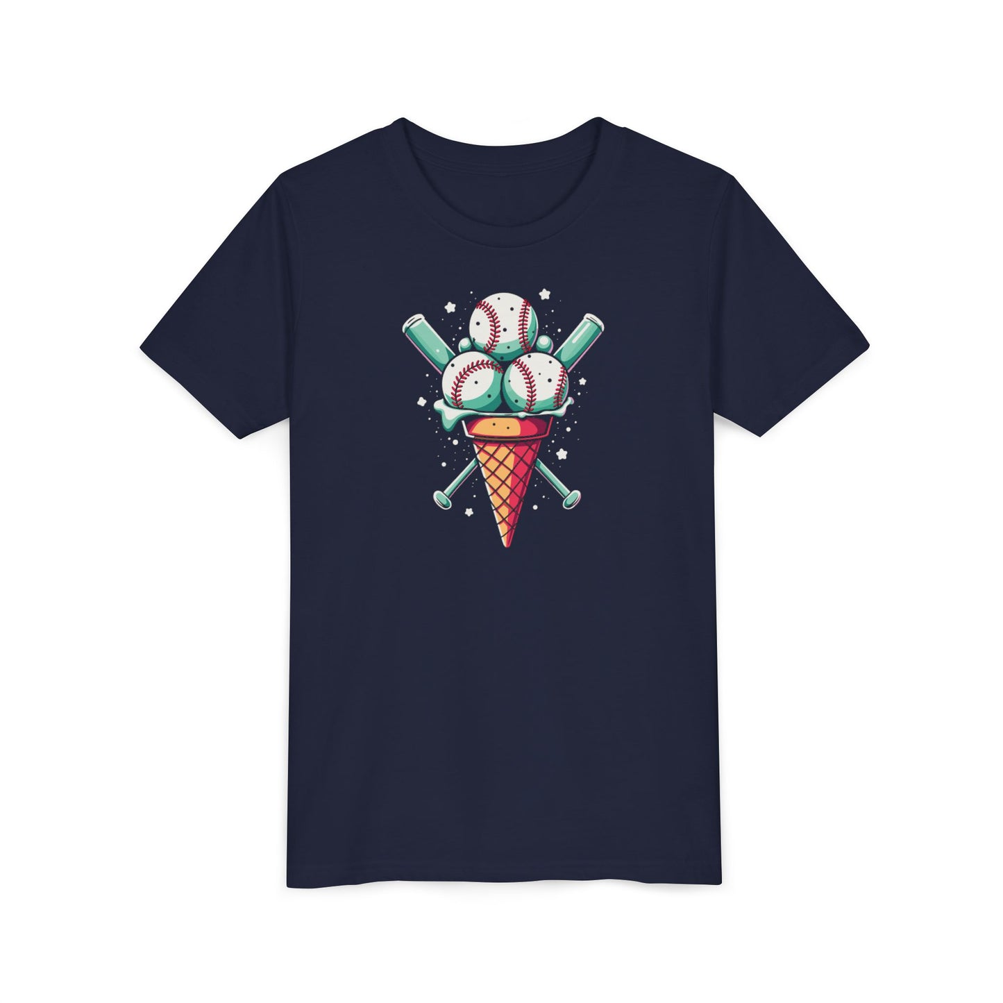 Youth Tee - Ice Cream Cone With Baseballs Print