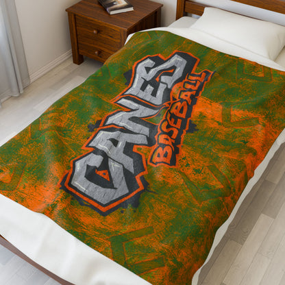 Custom Orange & Green Canes Baseball Team Blanket — 'Canes Baseball' Velveteen Plush Throw