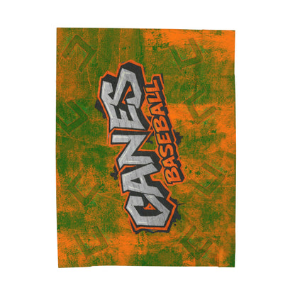 Custom Orange & Green Canes Baseball Team Blanket — 'Canes Baseball' Velveteen Plush Throw