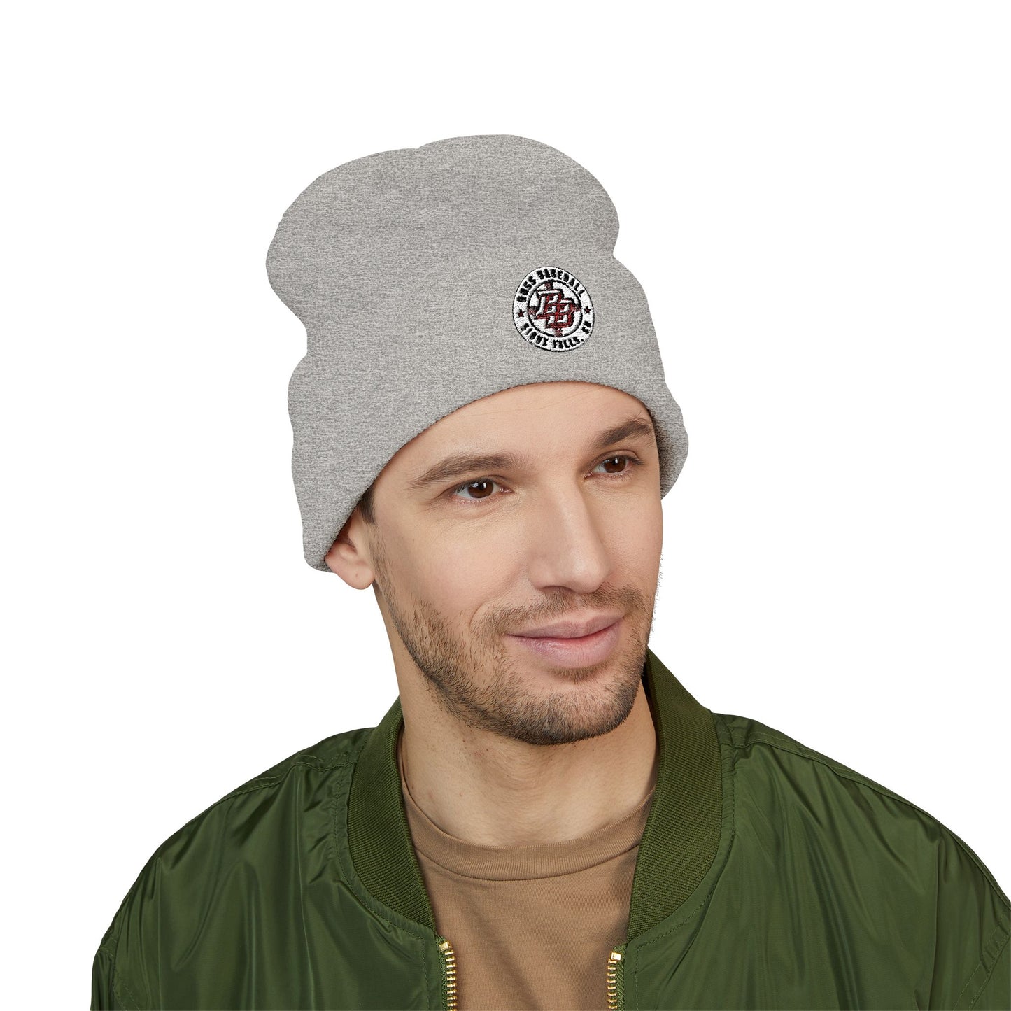 Embroidered Diner Logo Cuffed Beanie — Retro Coffee Shop Patch Winter Hat