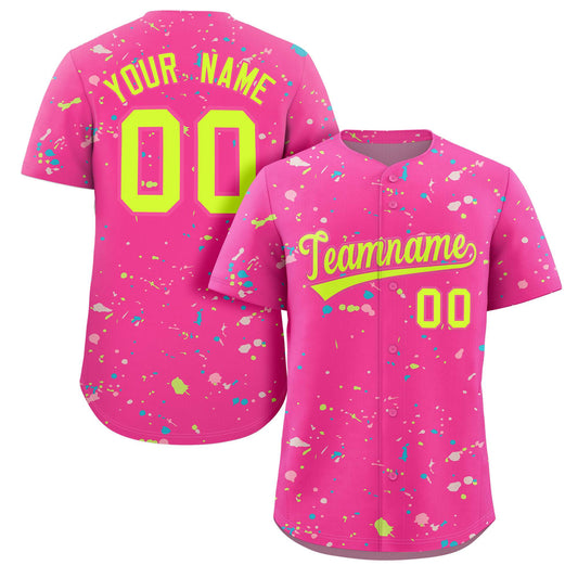 Custom Pink Neon Green Splash Graffiti Pattern Authentic Baseball Jersey image 0