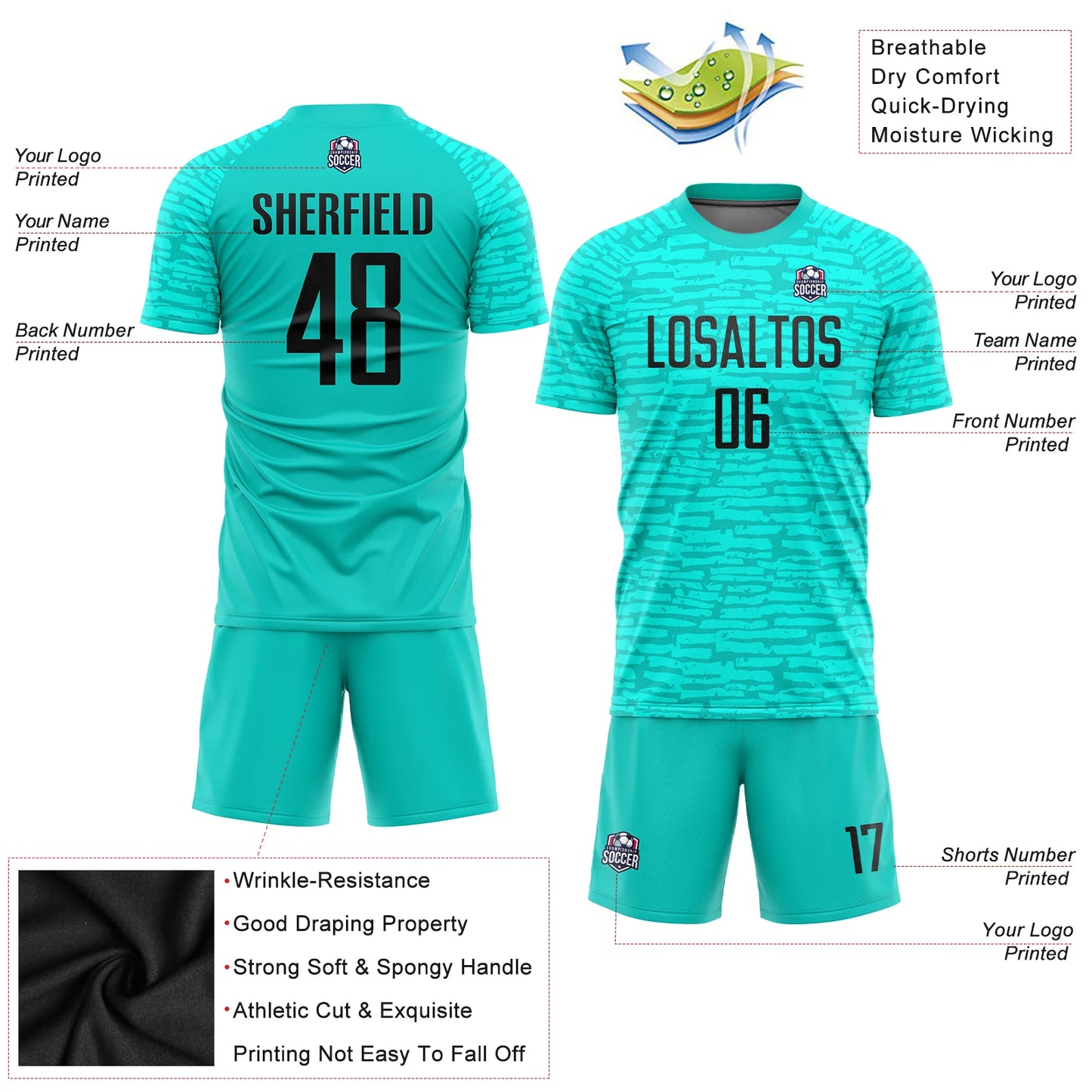 Custom Aqua Black Sublimation Soccer Uniform Jersey image 1
