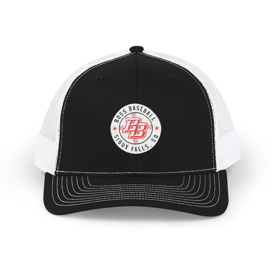 Embroidered Trucker Cap — Vintage Red Badge Snapback