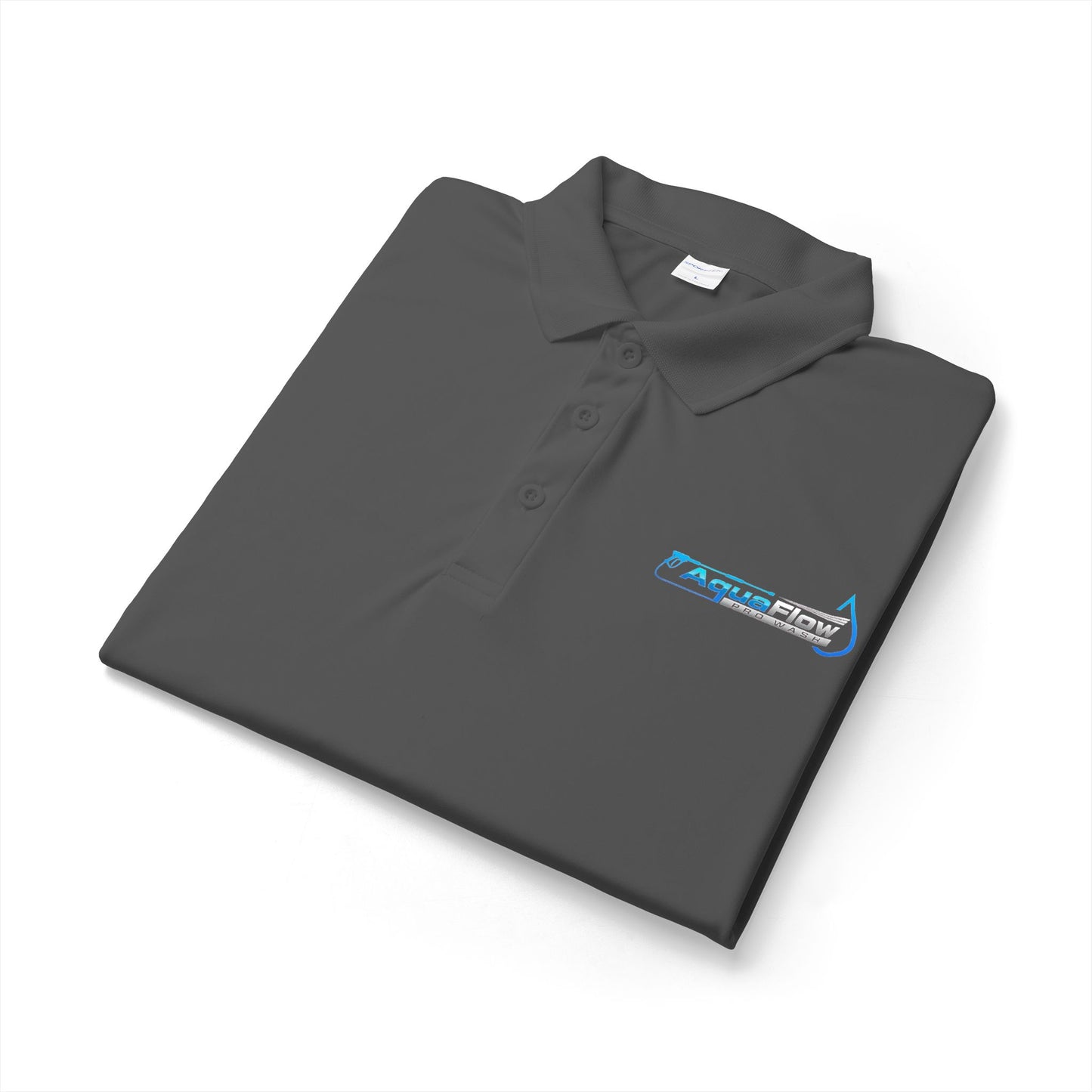 AquaFlow Embroidered Tech Polo — Sporty Grey PosiCharge Competitor Logo Shirt