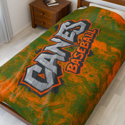 Custom Orange & Green Canes Baseball Team Blanket — 'Canes Baseball' Velveteen Plush Throw