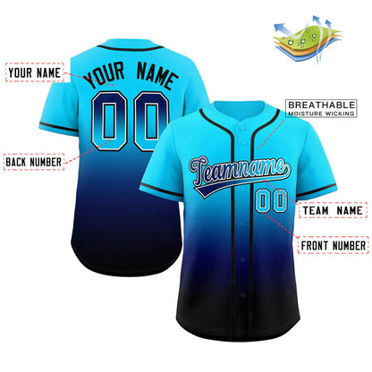 Custom Powder Blue Navy-Black Gradient Fashion Authentic Baseball Jersey image 1
